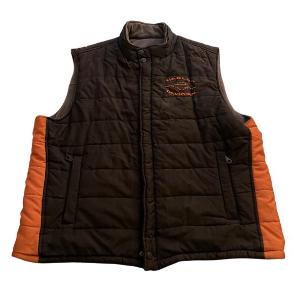 Harley Davidson Reversible Vest Men’s XL Black Gray Fleece Warm Embroidered Puff - Picture 1 of 11